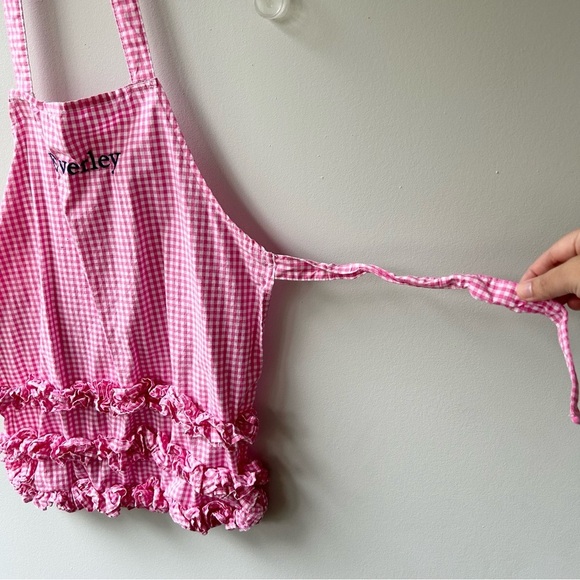 Pottery Barn Kids pink gingham apron with “Everley” embroidery - Picture 3 of 8